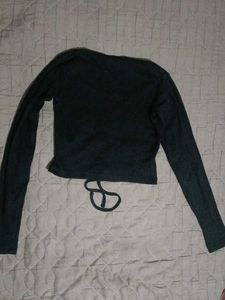 Y2K Black Grommet Tie Long Sleeve Top Size - XS /S