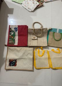 Set of Jute Pouches with Unique Prints