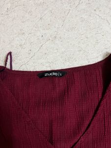 Maroon Button-Up Smocked Crop Top