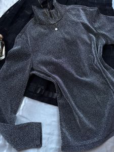 Sparkly Silver Turtleneck Top