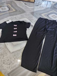 Black Pajama Set with Pink Bows