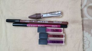 Beauty blender,lipstick,lipliner,brow gel and powd