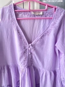 Lavender Embroidered Peasant Tunic Top