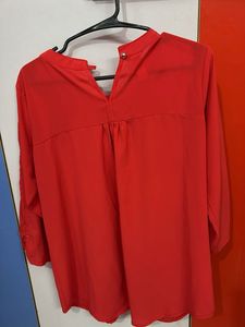 Red Pleated Front Blouse
