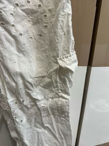 Chic White Embroidered Cargo Pants