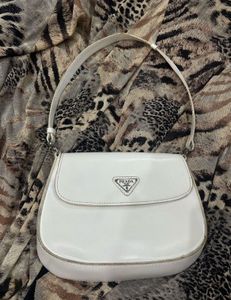 Vintage Prada White Cleo Flap Shoulder Bag