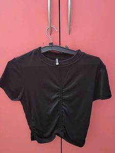 Black Ruched Detail Crop Top