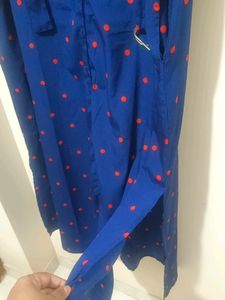 Navy Blue Polka Dot Maxi Dress with belt