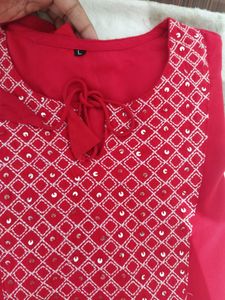 Red Embroidered Tunic Top