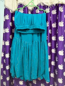 Teal Kurta with pant Embellished Neckline
