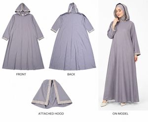 Elegant Grey Hooded Abaya Dress