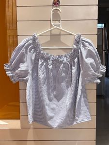 Striped off shoulder Puff Sleeve Top