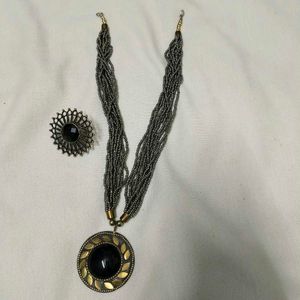 Boho Beaded Necklace and Ring Set