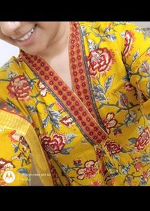 Yellow Floral Print Kurta Set with Dupatta