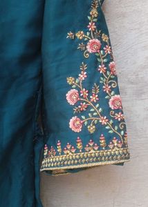 Royal Teal Green Kurta Pant Set | Gold Embroidery