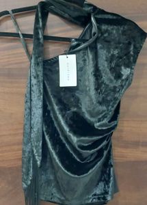 Westside Elegant Velvet Halter Neck Dress