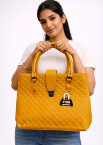 Stylish Quilted Yellow Handbag