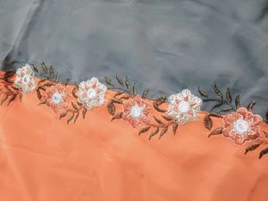 Orange and Grey Embroidered Saree