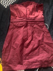 Maroon Strapless Dress with Tie