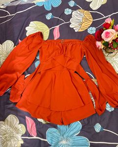 Chic Orange Ruffle Skort Dress