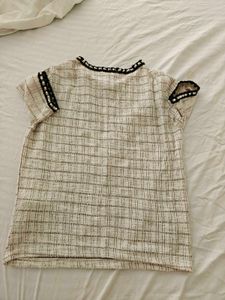 Zara Chic Pearl Trim Tweed Top