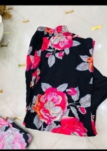 Floral Print Black Kurta cord set