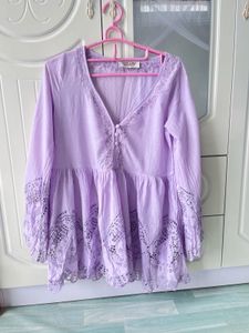 Lavender Embroidered Peasant Tunic Top