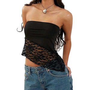 Lace Trimmed Black Tube Top
