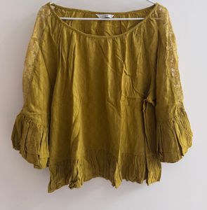 Only - Mustard Yellow Lace Detail Peplum Top