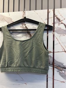 Olive Green Cropped Tank Top, Bust- 32