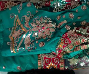 Emerald &amp; Maroon Embroidered Saree