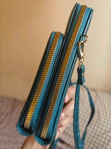 Teal Croc Embossed Crossbody Sling/ Phone Bag