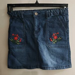 Embroidered Denim Mini Skirt