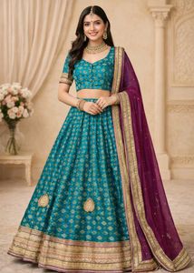 Designer Teal Green Lehenga &Purple Dupatta💜