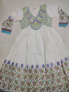 White embroidery work kurti