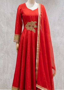 Stunning Red Anarkali Gown with Dupatta