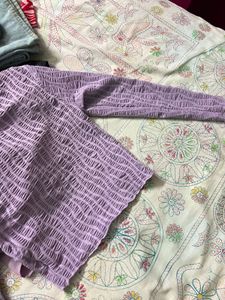 Zudio Purple Smocked Long Sleeve Top