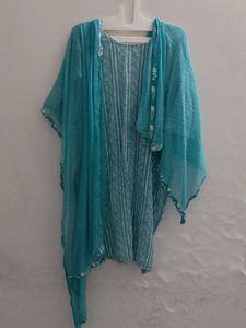 Turquoise Block Print Cotton Salwar Kameez Set