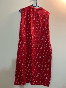 Red Floral Sleeveless Kurti