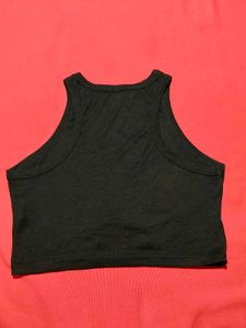 Black Sleeveless Crop Top with Gold Chain Detail