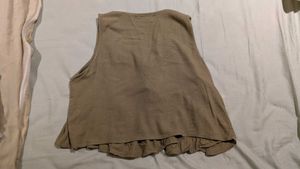 Khaki Pleated Tie-Front Sleeveless Top