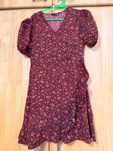 Women’s Rust Floral Printed Wrap Style Dresse