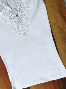 White Lace Trim  Cotton Sleeveless Top