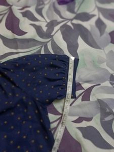 Navy Blue Polka Dot top, puff sleeves