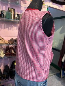 Red Gingham Heart Pocket Vest