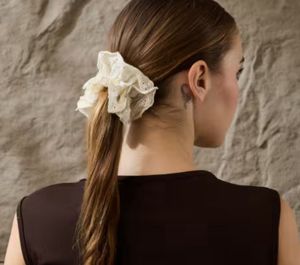 Cream Eyelet Floral Embroidery Scrunchies
