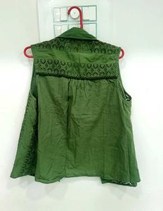 green solid shirt style top