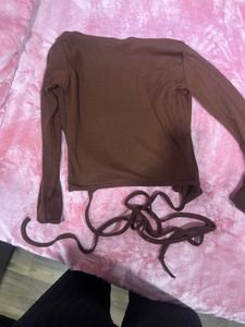 Brown Wrap Long Sleeve Top
