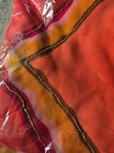 Vibrant Orange &amp; Red Geometrical Print Saree