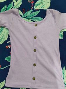 Lilac Button-Up Ribbed Top
